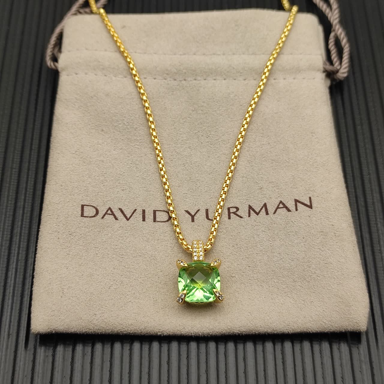 David Yurman Gold and Green Stone Necklace